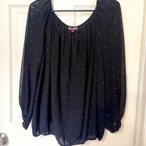 Vince Camuto sheer black top with gold jewels